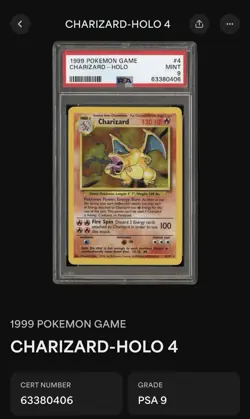 1999 POKEMON BASE SET UNLIMITED #4 CHARIZARD-HOLO PSA 9 - Image 4