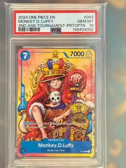 2024 One Piece EN Monkey D. Luffy 2nd Anniversary Tournament Promo #P-043 PSA 10 - Image 1