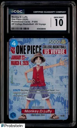 2026 One Piece EN College Basketball US Voyage #055 Monkey D Luffy CGC 10 - Image 1
