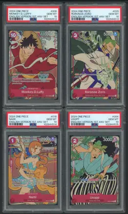 Lot (10) PSA 10 Sequential One Piece English 1st Anniversary Set w/ Luffy Nami - Image 2