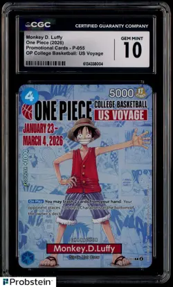 2026 One Piece EN College Basketball US Voyage #055 Monkey D Luffy CGC 10 - Image 1