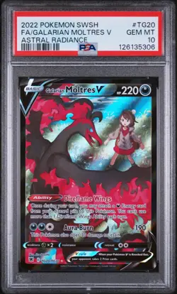 2022 Pokemon Astral Radiance #TG20 Galarian Moltres V Full Art PSA 10 Gem Mint - Image 1