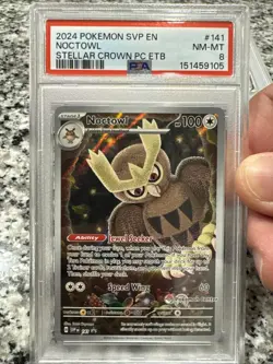 2024 POKEMON STELLAR CROWN POKEMON CENTER ETB PROMO SVP #141 NOCTOWL PSA 8 - Image 1