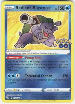 Pokemon Radiant Blastoise 018/078 Radiant Rare Pokemon GO Pokemon Near Mint A - Image 1