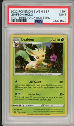 2022 Pokemon SWSH Black Star Promo Leafeon Holo Three Pack Blisters #191 PSA 9 - Image 1