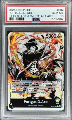 One Piece Portgas D. Ace B&W Alt Art #ST13-002 The Three Brothers (PSA 10) - Image 1