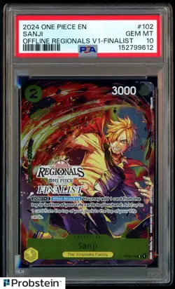2024 One Piece EN Offline Regionals V1 Finalist #102 Sanji PSA 10 GEM MINT - Image 1