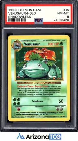 Pokemon 1999 Venusaur 15/102 Holo Base Set Shadowless PSA 8 - Image 1