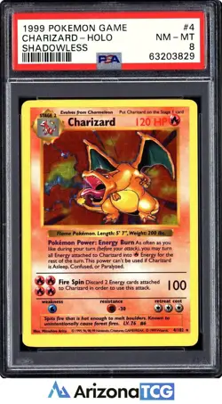 Pokemon 1999 Charizard 4/102 Holo Shadowless Base Set PSA 8 - Image 1