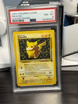 1999 pokemon league promo 1 pikachu PSA 8 - Image 1
