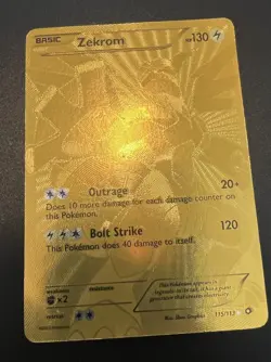 Pokemon Zekrom Gold Secret Rare Full Art Card 115/113 Legendary Treasures Series - Image 1