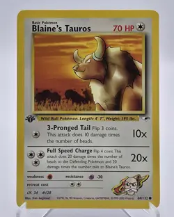 Blaine's Tauros 64/132 Common 1st Edition Gym Heroes Pokemon WOTC - Image 1