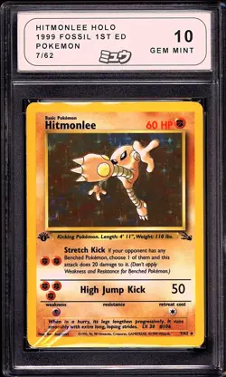 Pokemon 1999 Hitmonlee 7/62 Holo Fossil 1st Edition GEM MINT MEW 10 - Image 1