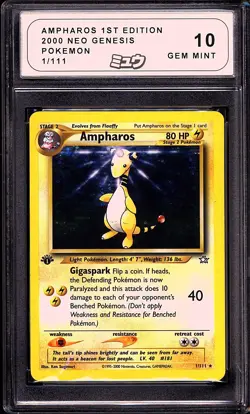 Pokemon 2000 Ampharos 1/111 Holo Rare Neo Genesis 1st Edition GEM MINT MEW 10 - Image 1