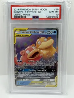 2019 POKEMON SUN & MOON UNIFIED MINDS #35 SLOWPOKE & PSYDUCK GX PSA 10 - Image 1