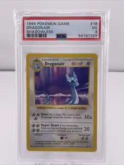 1999 POKEMON GAME 18/102 DRAGONAIR SHADOWLESS CARD #18 PSA 3 NEW SLAB CENTERED - Image 1