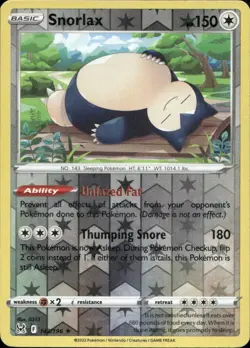 Snorlax 143/196 Holo Rare Lost Origin Pokemon Reverse Holo Near Mint - Image 1