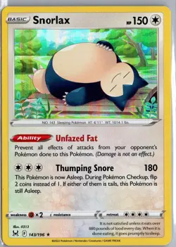 Snorlax 143/196 Holo Rare Lost Origin Pokemon Lightly Played - Image 1