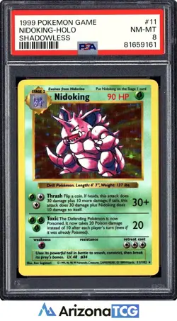 Pokemon 1999 Nidoking 11/102 Holo Shadowless PSA 8 - Image 1