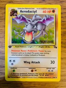 LP! 1st Edition Prerelease Aerodactyl (1/62) Holo Fossil Set Promo Pokemon Card! - Image 1