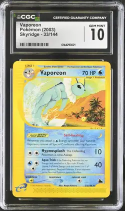 VAPOREON 33/144 SKYRIDGE POKEMON CGC 10 GEM MINT - Image 1