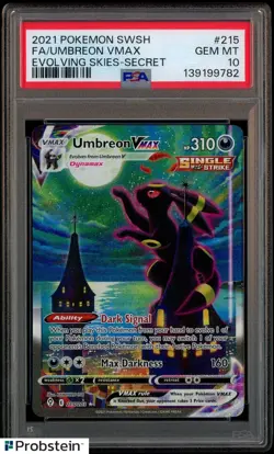 2021 Pokemon SWSH Evolving Skies #215 FA/Umbreon VMAX Secret PSA 10 - Image 1