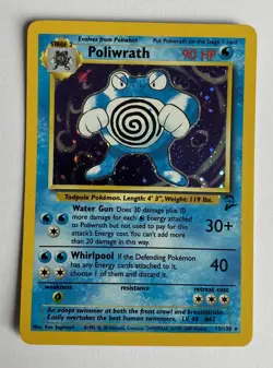 Pokemon TCG Card - Poliwrath 15/130 Base Set 2 WOTC - Rare Holo - NM - 1¢ start! - Image 1