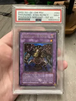 2002 YU-GI-OH! PSV-PHARAOH'S SERVANT 1ST ED THOUSAND-EYES RESTRICT PSA 9 - Image 1