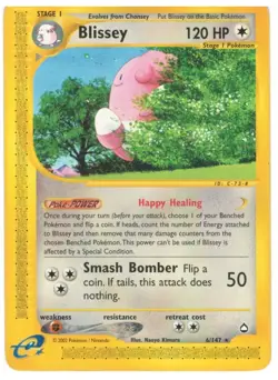 2002 Pokemon Aquapolis Blissey 6/147 Rare WOTC Card - Image 1