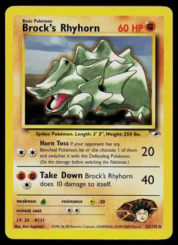 Pokemon Card - Brock's Rhyhorn Gym Heroes 22/132 Rare - Image 1