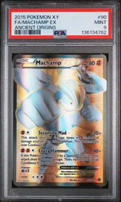 2015 POKEMON XY ANCIENT ORIGINS #90 FULL ART/MACHAMP EX PSA 9 - Image 1