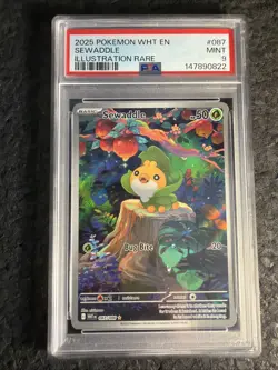PSA 9 Mint Sewaddle White Flare Illustration Rare 2025 Pokemon 087/086 - Image 1