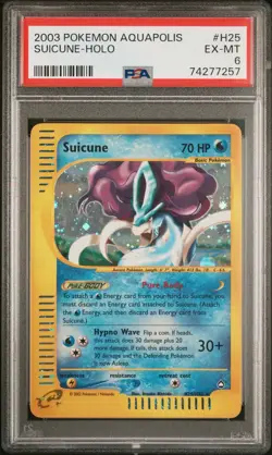 2003 Pokemon Aquapolis #H25 Suicune Holo PSA 6 EX-MT - Image 1