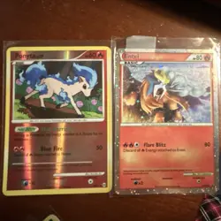 Pokemon TCG Ponyta 60/111 & Entei 1/111 Reverse Holo Rising Rivals 2009 - Image 1