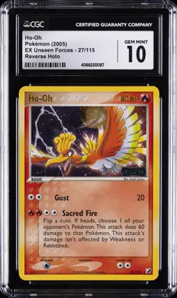 2005 POKEMON EX UNSEEN FORCES REVERSE HOLO #27 HO-OH CGC 10 GEM MINT - Image 1