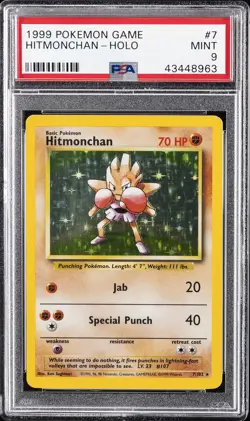 1999 POKEMON GAME #7 HITMONCHAN-HOLO PSA 9 - Image 1