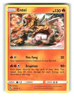 Entei 47/214 Rare Lost Thunder Pokemon Lightly Played - Image 1