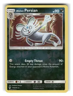 Alolan Persian 119/214 Rare Lost Thunder Pokemon Reverse Holo Near Mint - Image 1