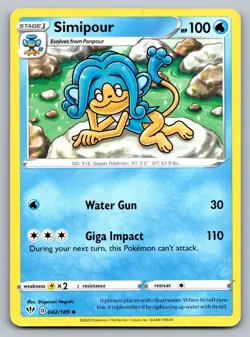 Pokemon TCG SWSH03: Darkness Ablaze Simipour 042/189 - Image 1