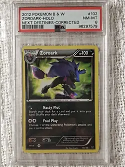 PSA 8 ZOROARK SHINY 102/99 SECRET CORRECTED 2012 POKEMON CARD B&W NEXT DESTINIES - Image 1