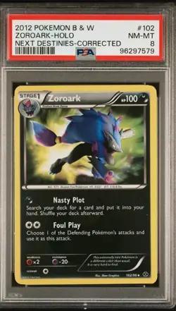 PSA 8 ZOROARK SHINY 102/99 SECRET CORRECTED 2012 POKEMON CARD B&W NEXT DESTINIES - Image 2