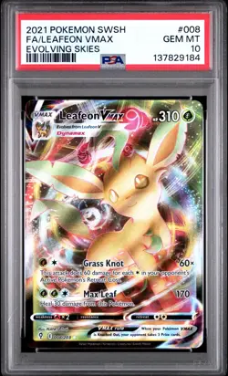 PSA 10 LEAFEON VMAX 008/203 FULL ART EVOLVING SKIES POKEMON 🍃 - Image 1