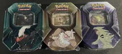 Pokemon TRIPLE WHAMMY TIN SET Tyranitar Slaking Darkrai 2024 3 Tins 9 PACKS - Image 1