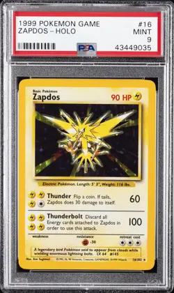 1999 POKEMON GAME #16 ZAPDOS-HOLO PSA 9 - Image 1