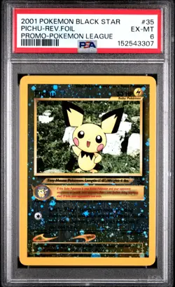 2001 POKEMON PROMO BLACK STAR POKEMON LEAGUE #35 PICHU-REVERSE FOIL PSA 6 - Image 1
