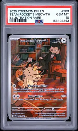 2025 Pokemon Destined Rivals TEAM ROCKET'S MEOWTH 203/182 PSA 10 GEM MINT - Image 1