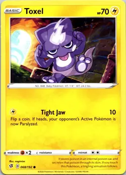 Toxel Rebel Clash 068/192 Regular Pokemon TCG NM Common Pack Fresh 2020 - Image 1