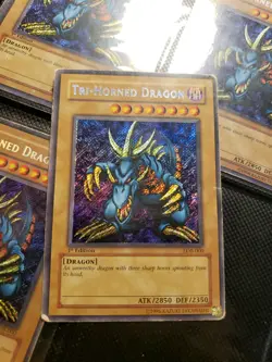 YUGIOH • TRI-HORNED DRAGON • SECRET RARE • LOB-000 • 1st EDITION • - Image 1