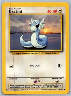 Dratini 26/102 Base Set - Uncommon Pokemon Card - LP - Image 1