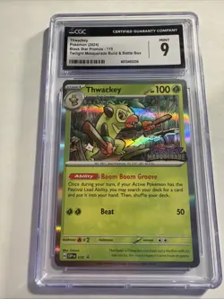 Pokemon Card Thwackey SVP 115 Twilight Masquerade Battle Prerelease - CGC 9 - Image 1